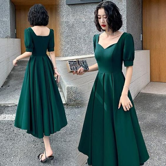 Party Dress Mid-Calf Length Square Neck Evening Dresses