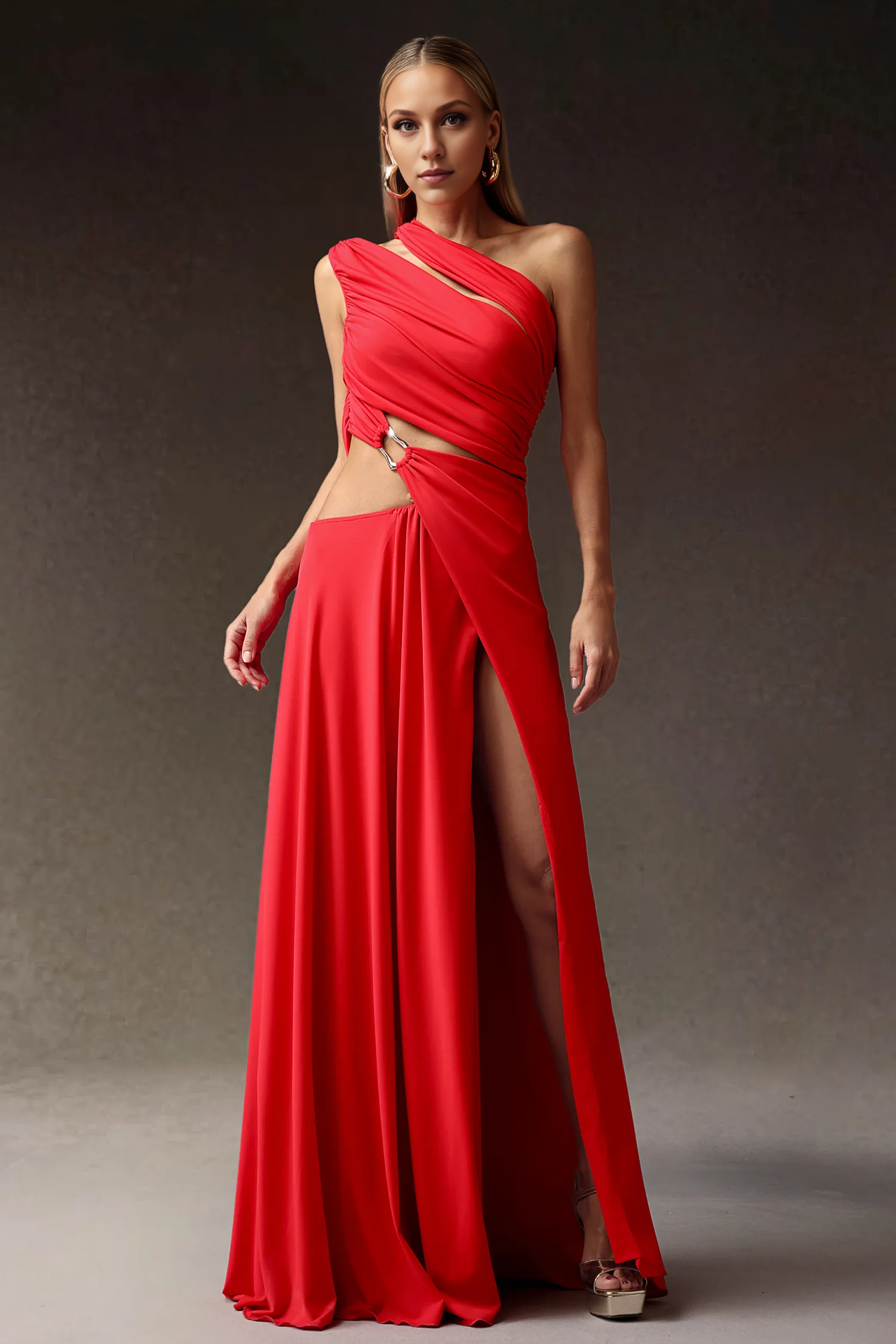 Xlyia High Slit Hollowed-out Maxi Dress Simple gentle atmospheric and unique design