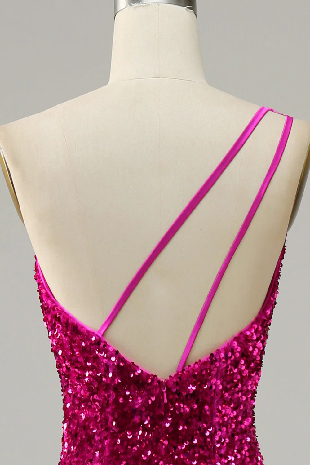 Fuchsia Mermaid One Shoulder Sequin Long Prom Dress