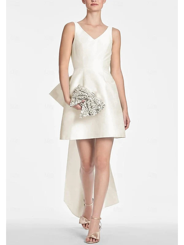 Princess V-Neck Mini Cocktail Dresses with Bow Simple gentle beautiful and unique design