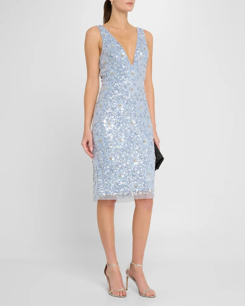 Charming and unique design Beautiful generous simple Deep V-Neck Bead & Sequin Dress