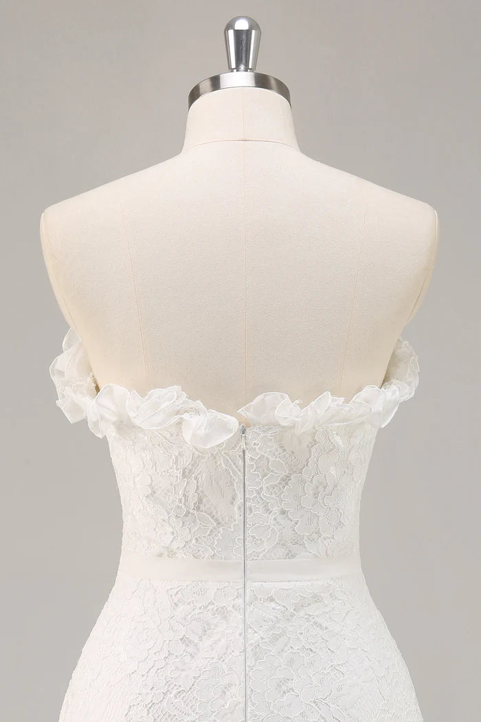 White A Line Strapless Mini Lace Graduation Dress