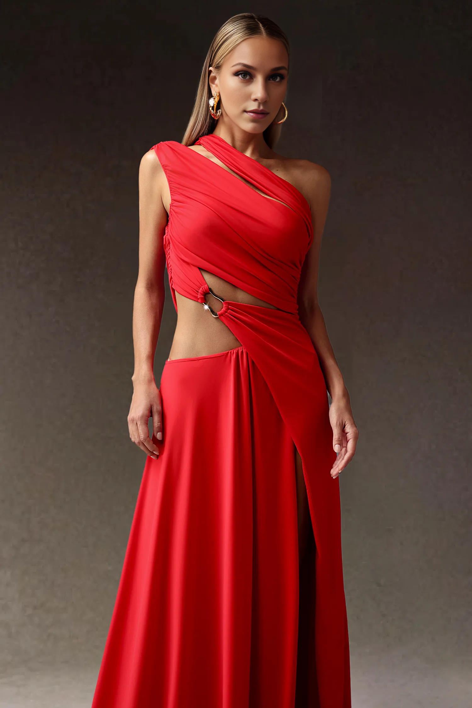 Xlyia High Slit Hollowed-out Maxi Dress Simple gentle atmospheric and unique design