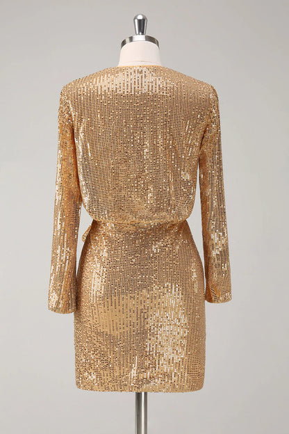Bodycon Golden V Neck Short Tight Party Dress