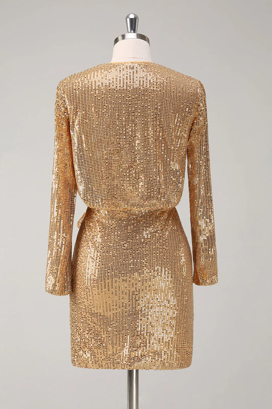 Bodycon Golden V Neck Short Tight Party Dress