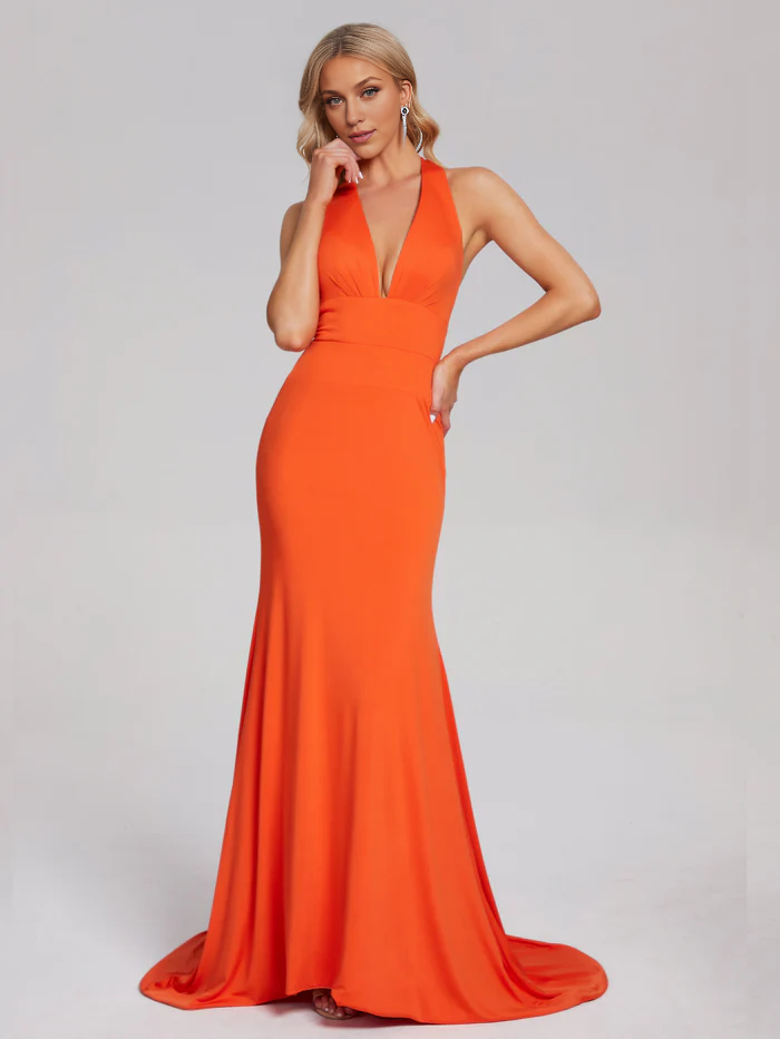 Halter V-neck Mermaid Spandex Prom Dress