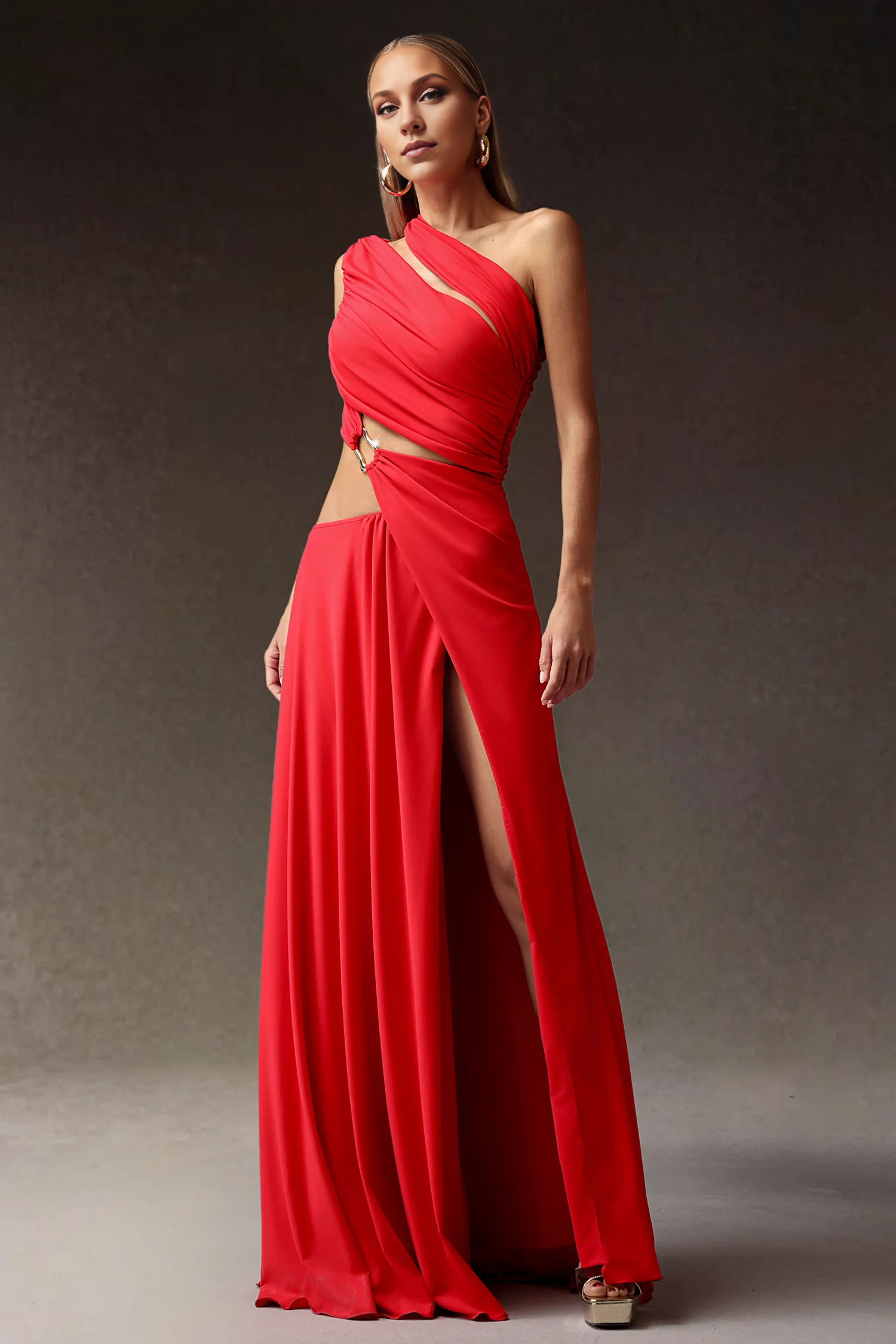 Xlyia High Slit Hollowed-out Maxi Dress Simple gentle atmospheric and unique design