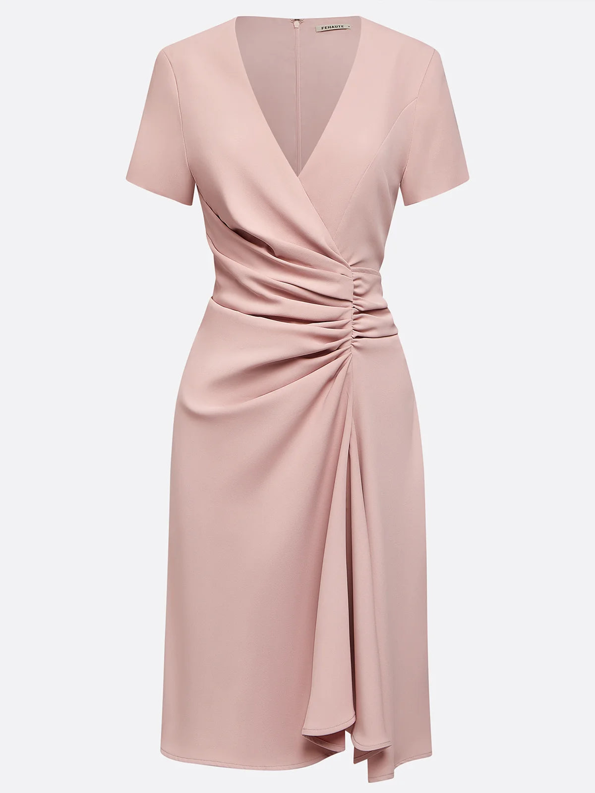 Simple beautiful generous and full of charm Pink Irregular Craftsmanship Ruched A-Line Midi Dress