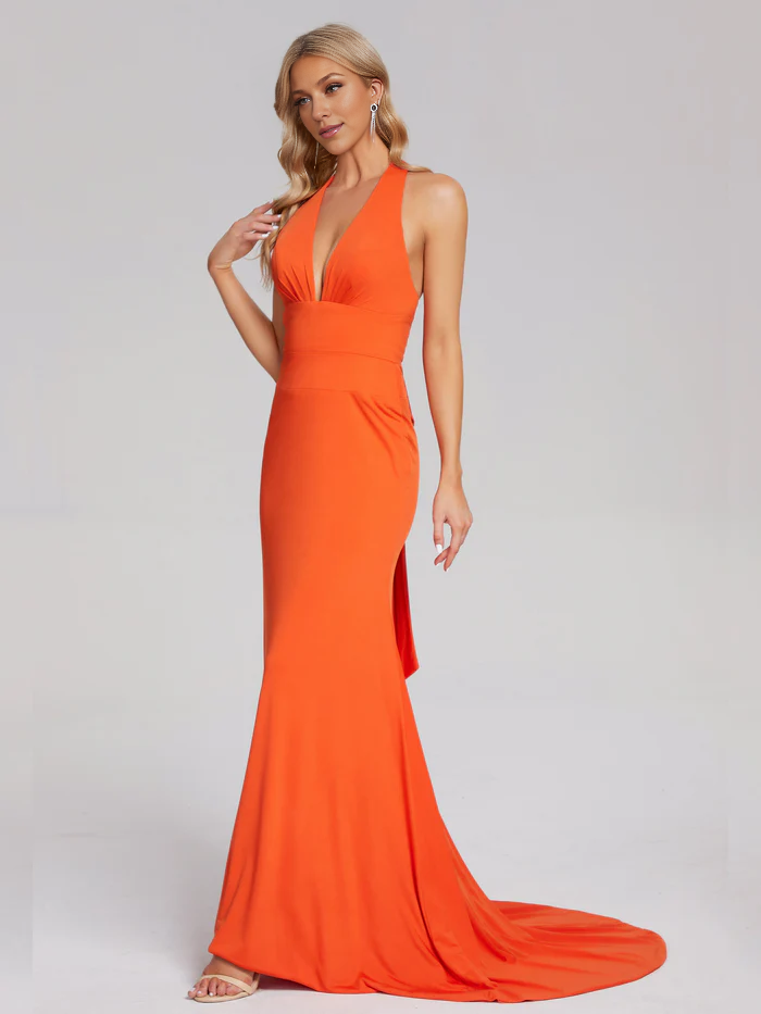 Halter V-neck Mermaid Spandex Prom Dress