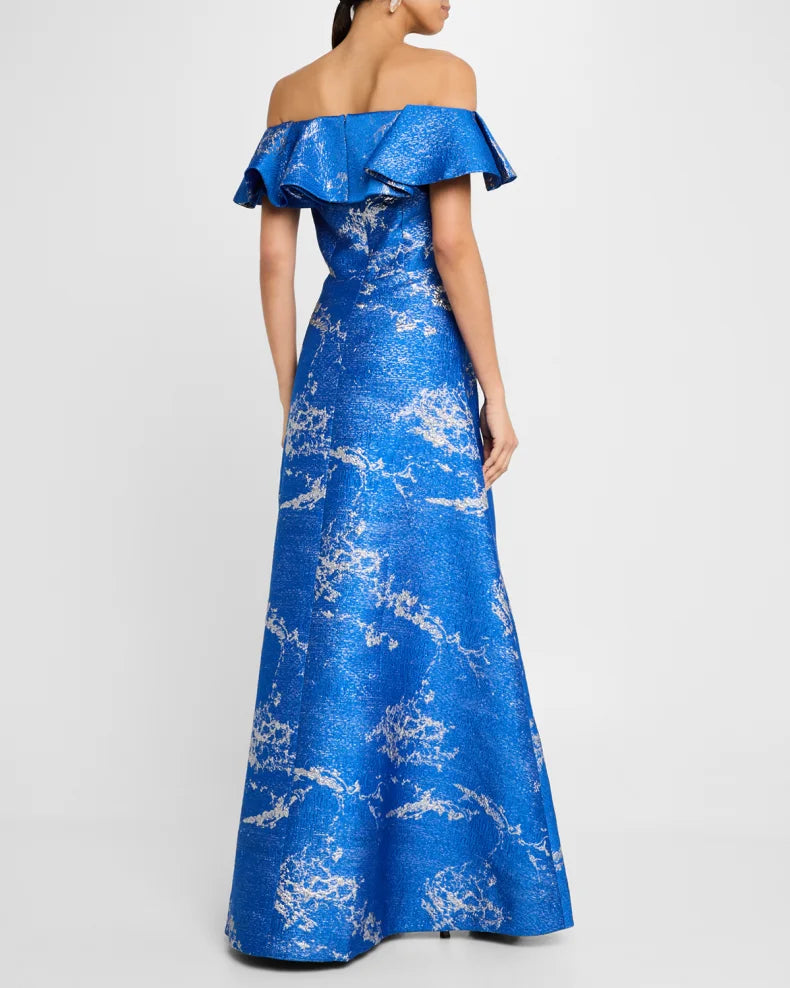 Off-Shoulder Metallic Jacquard Gown Beautiful and charming simple and unique design