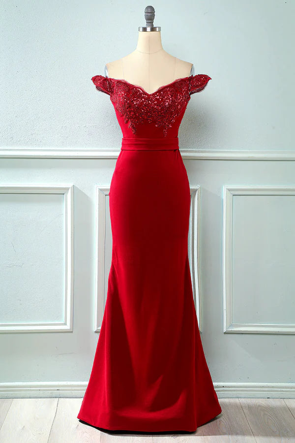 Off Shoulder Sequins Mermaid Prom Dress simple gentle atmospheric and unique desi