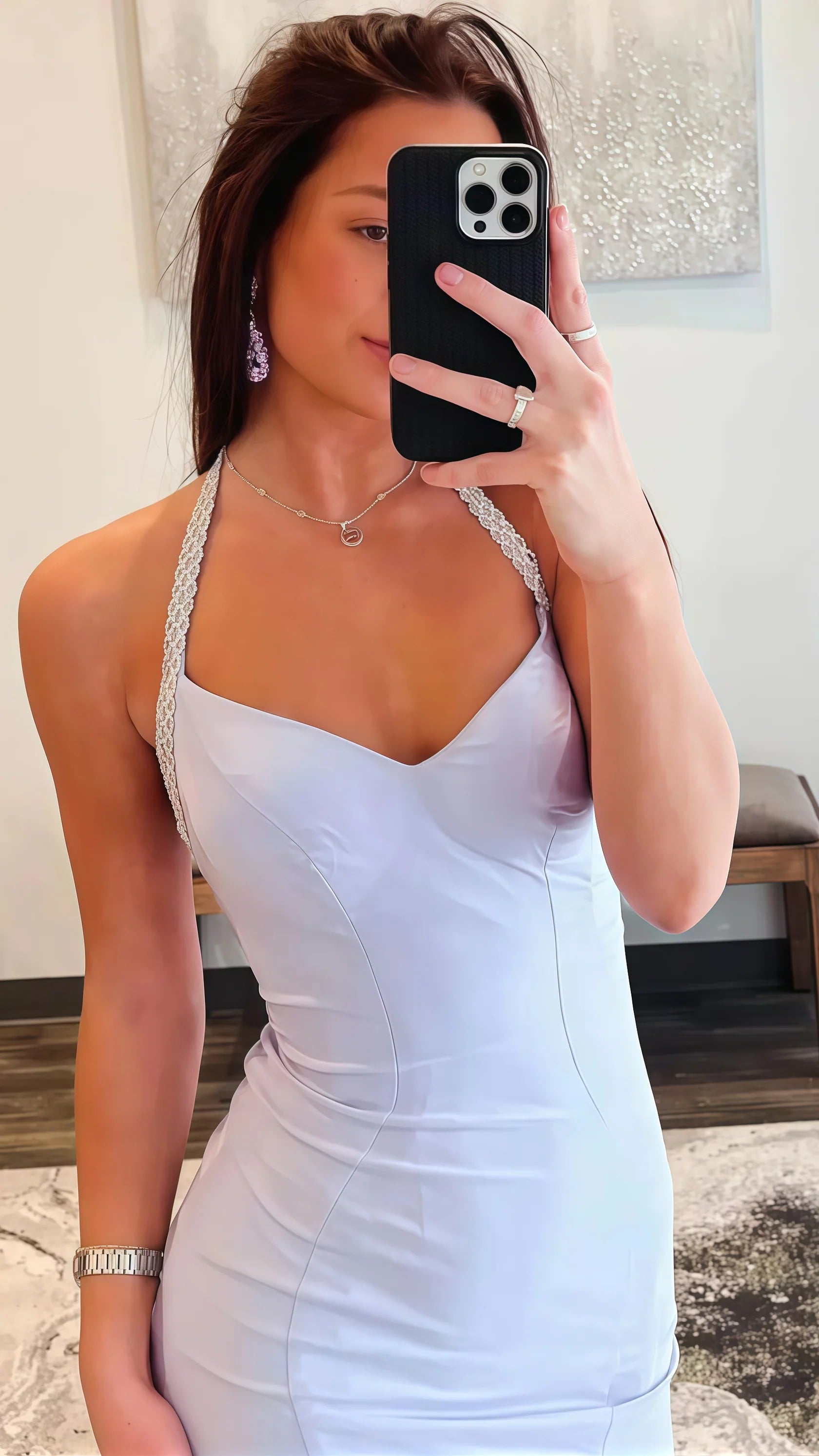 Sexy Mermaid Beautiful elegant and unique design Prom Dress Halter Lilac Mermaid Prom Dress Pearl Beaded Backless Glam Gown