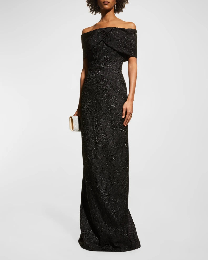 Off-ShoOff-Shoulder Jacquard Column Gown Beautiful and charming simple and unique design