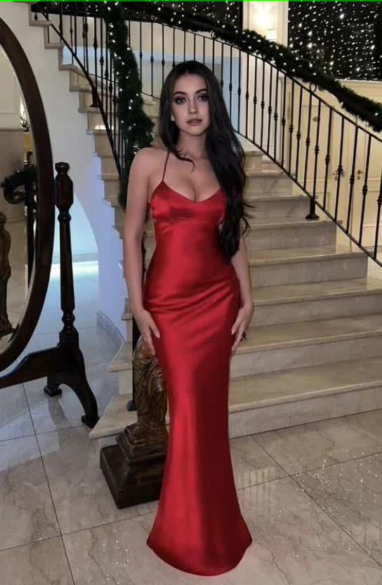Sexy Red Mermaid Spaghetti Straps Long Party Prom Dresses Evening Dress