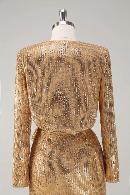 Bodycon Golden V Neck Short Tight Party Dress