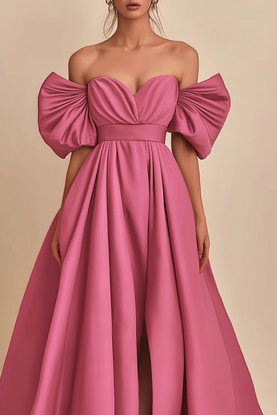 Formal Prom Dress Pink Off-Shoulder Side Slit Floor-Length Dress