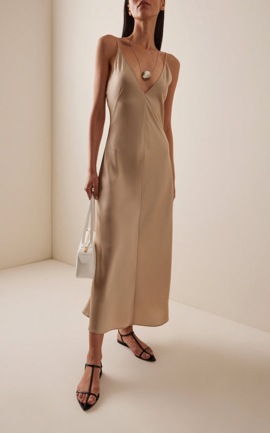 Satin Midi Slip Dress Full of charm simple and atmospheric