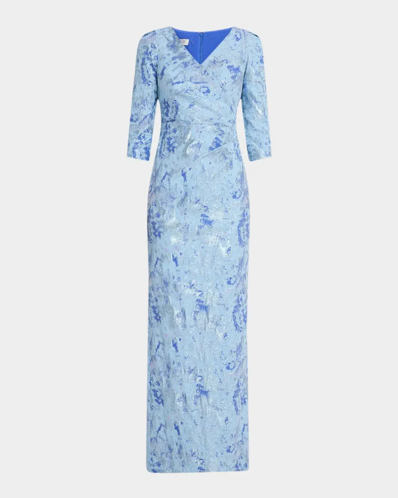 A-LiPleated Metallic Jacquard Column Gown Beautiful and charming simple and unique design