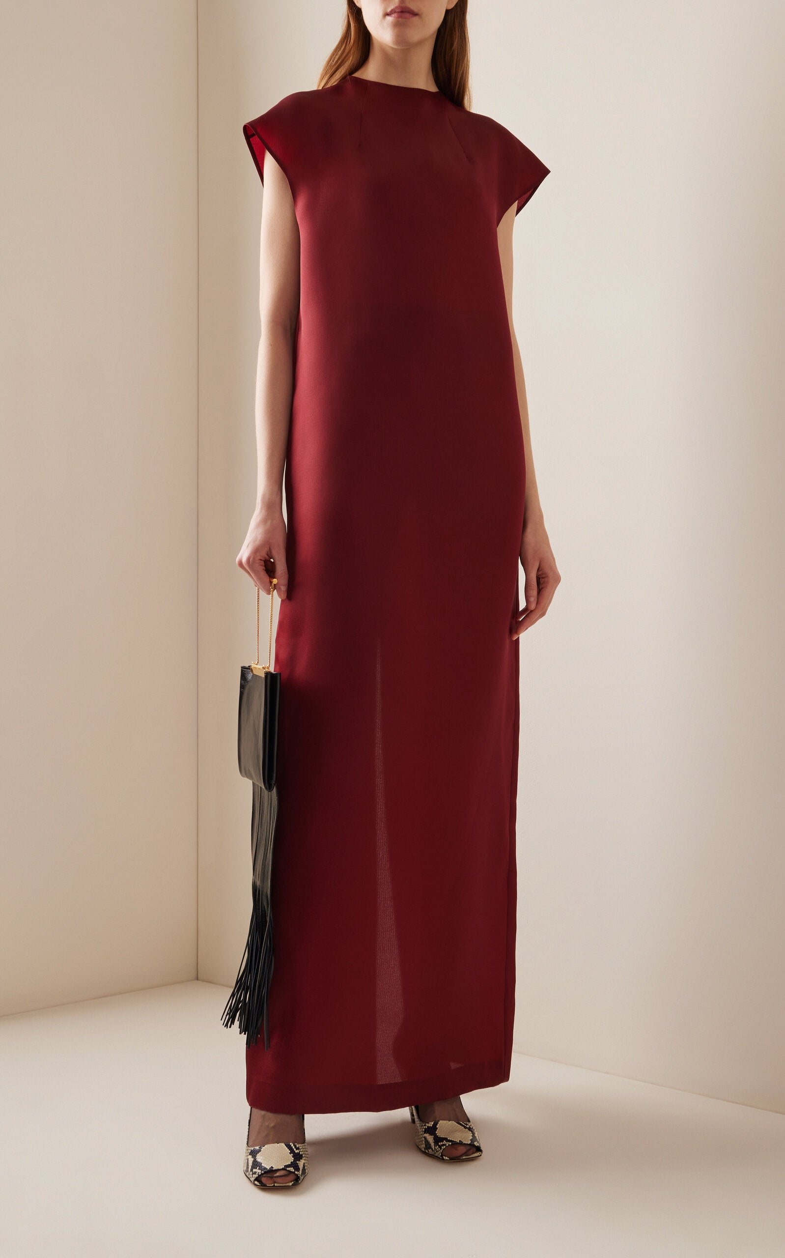 Simple gentle beautiful and grand Lohan Mockneck Silk Maxi Dress