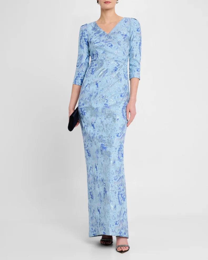 A-LiPleated Metallic Jacquard Column Gown Beautiful and charming simple and unique design