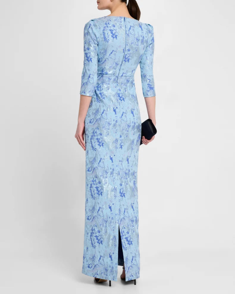 A-LiPleated Metallic Jacquard Column Gown Beautiful and charming simple and unique design