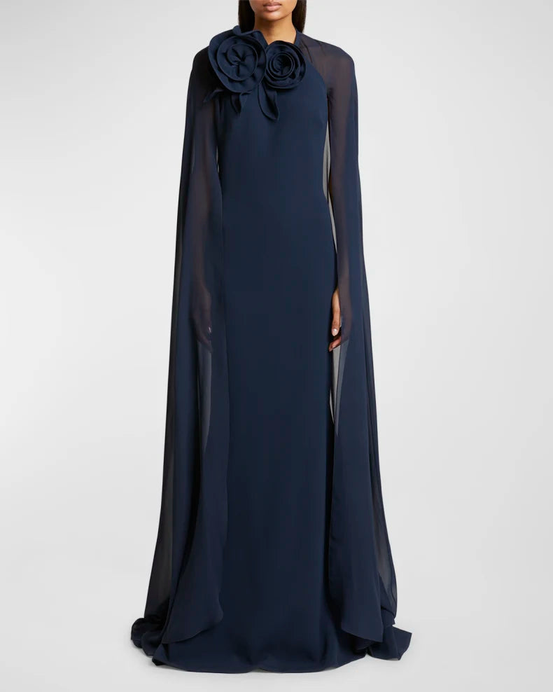 Charming and unique design Beautiful generous simple Flower-Neck Cape Trumpet Gown