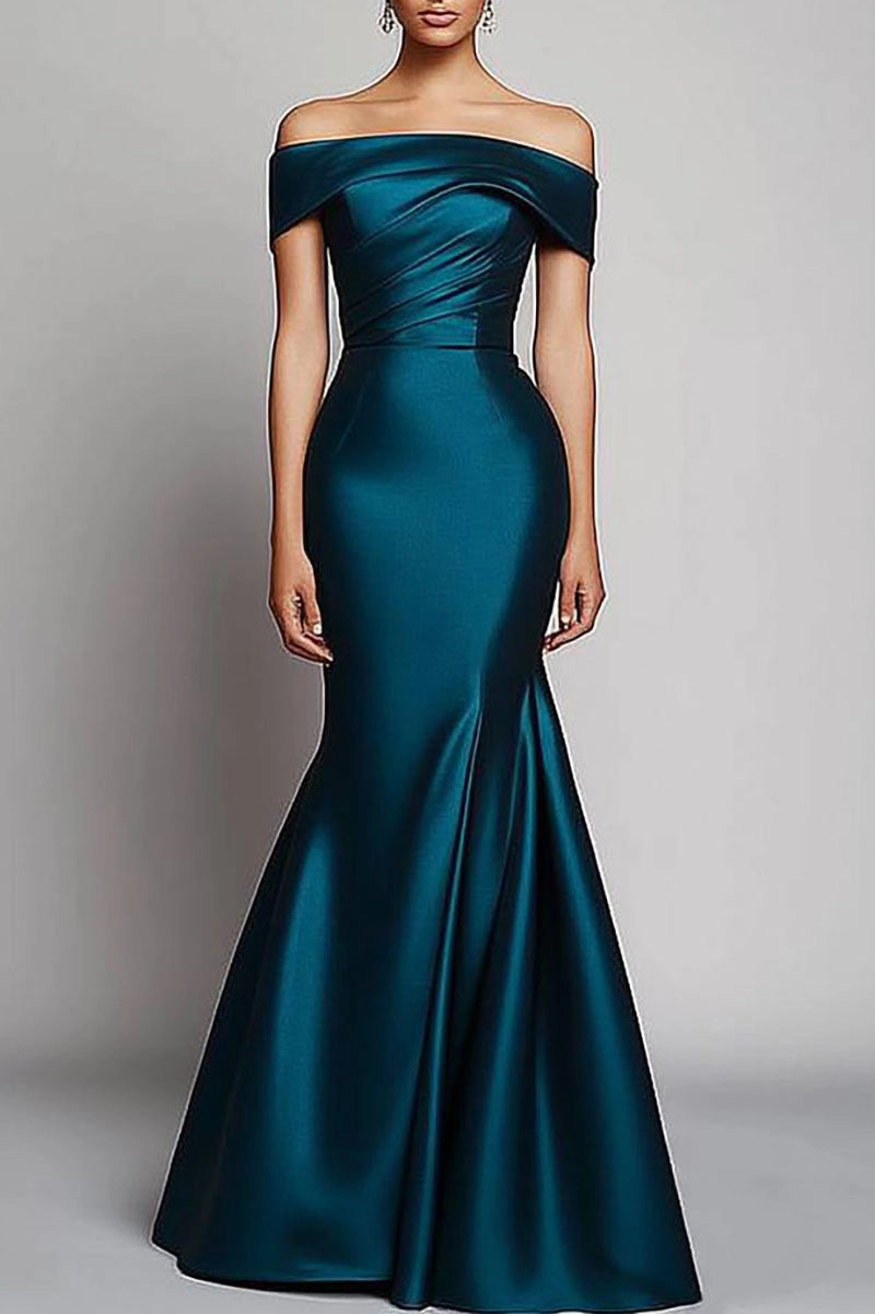 Formal Evening Off-Shoulder Dress Dark Green Mermaid Floor-Length Dress