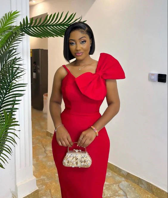 Elegant Red Prom Dresses Party Gowns Long Evening Dress With Bowknot