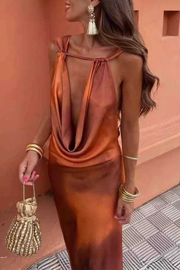 Sexy Gradient Print Contrast Scarf Collar One Step Dresses Simple atmospheric beautiful and unique desi
