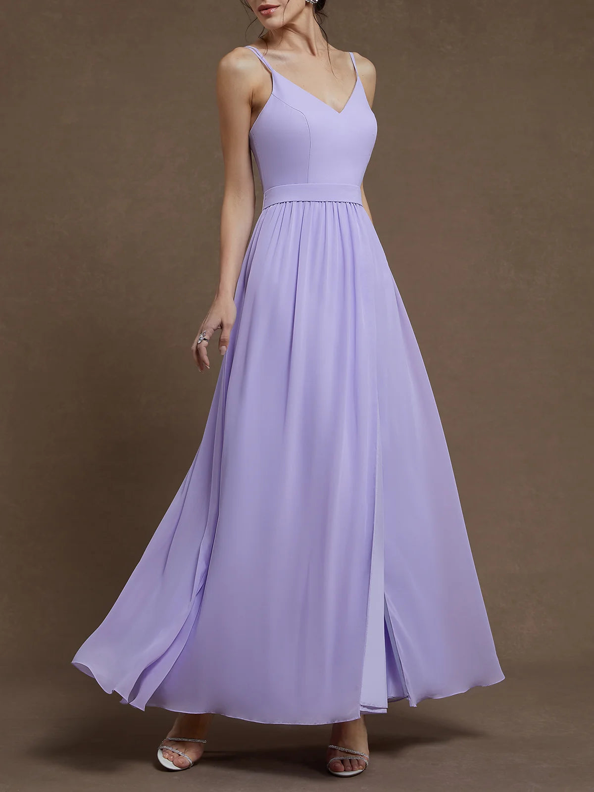 Lavender Purple Chiffon Spaghetti Gallus A-Line Gown
