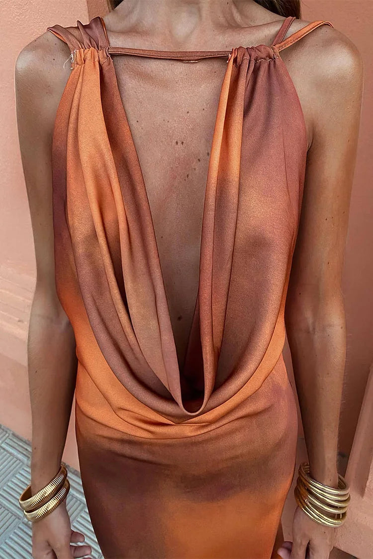 Sexy Gradient Print Contrast Scarf Collar One Step Dresses Simple atmospheric beautiful and unique desi