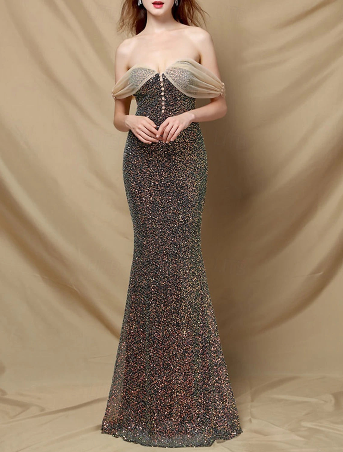 Mermaid Trumpet Quinceanera Dresses Elegant Dress Formal Wedding Floor Length Sleeveless Strapless Polyester Backless with Beading