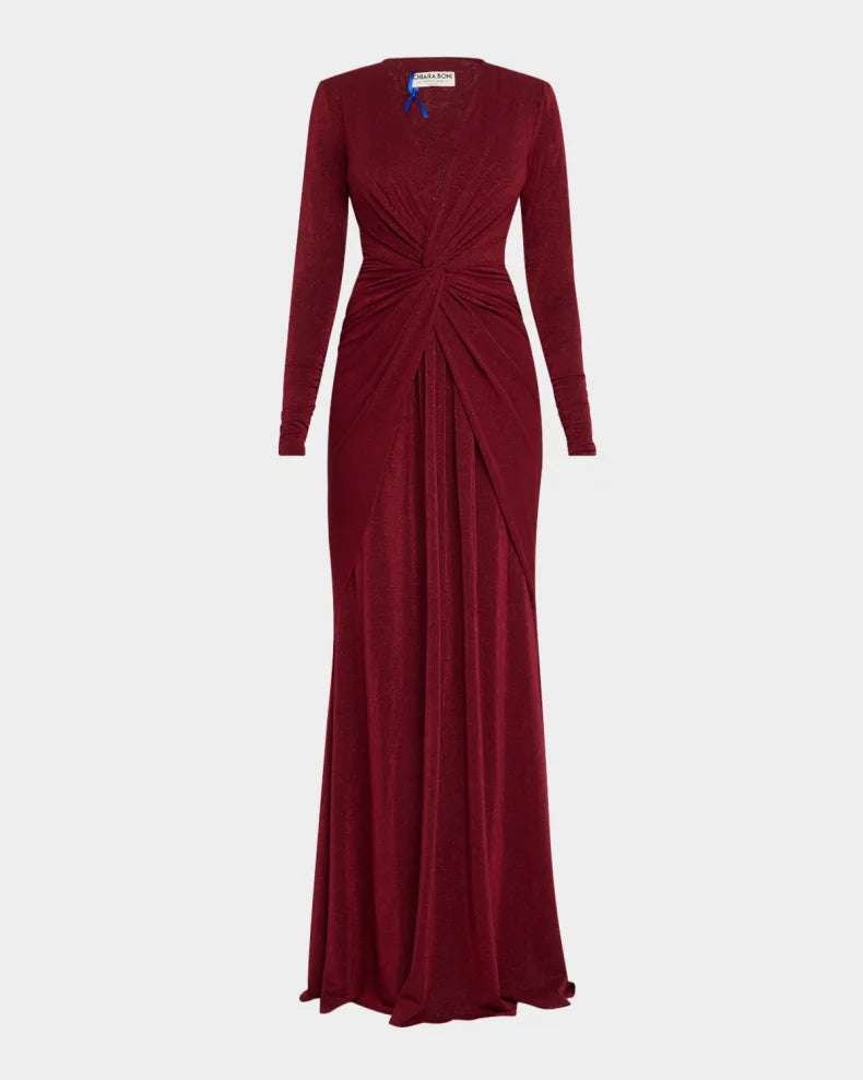 Deep V-Neck Shimmer Twist Gown Simple beautiful generous and full of charm