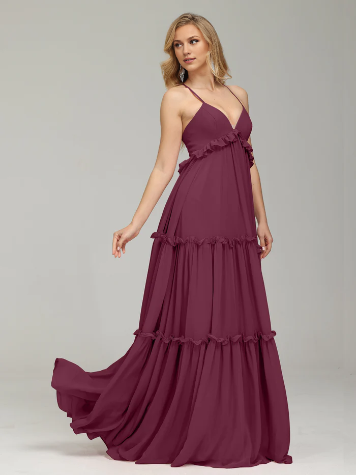 Backless V-neck Empire Waist Prom Dress