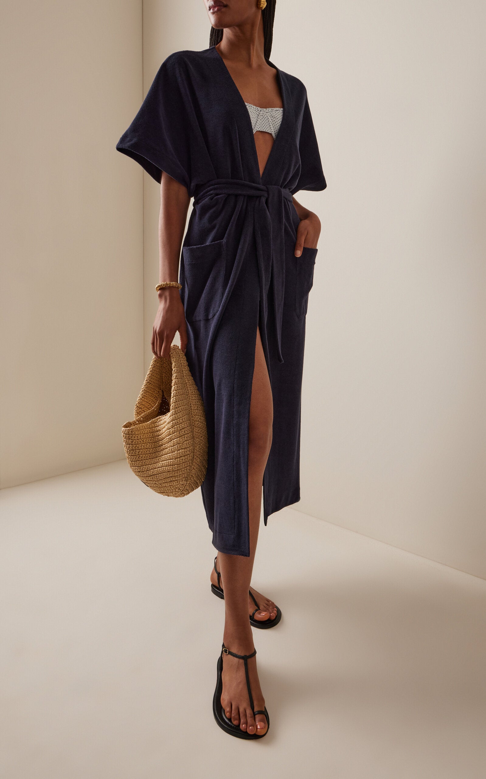 Ladies' Spring And Summer Vacation Cape-Detailed Roma Layered Thalasso Cotton Terry Robe