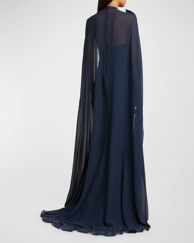 Charming and unique design Beautiful generous simple Flower-Neck Cape Trumpet Gown