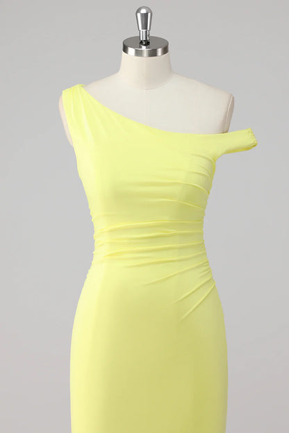 Lemon Mermaid Ruched Long Formal Dress