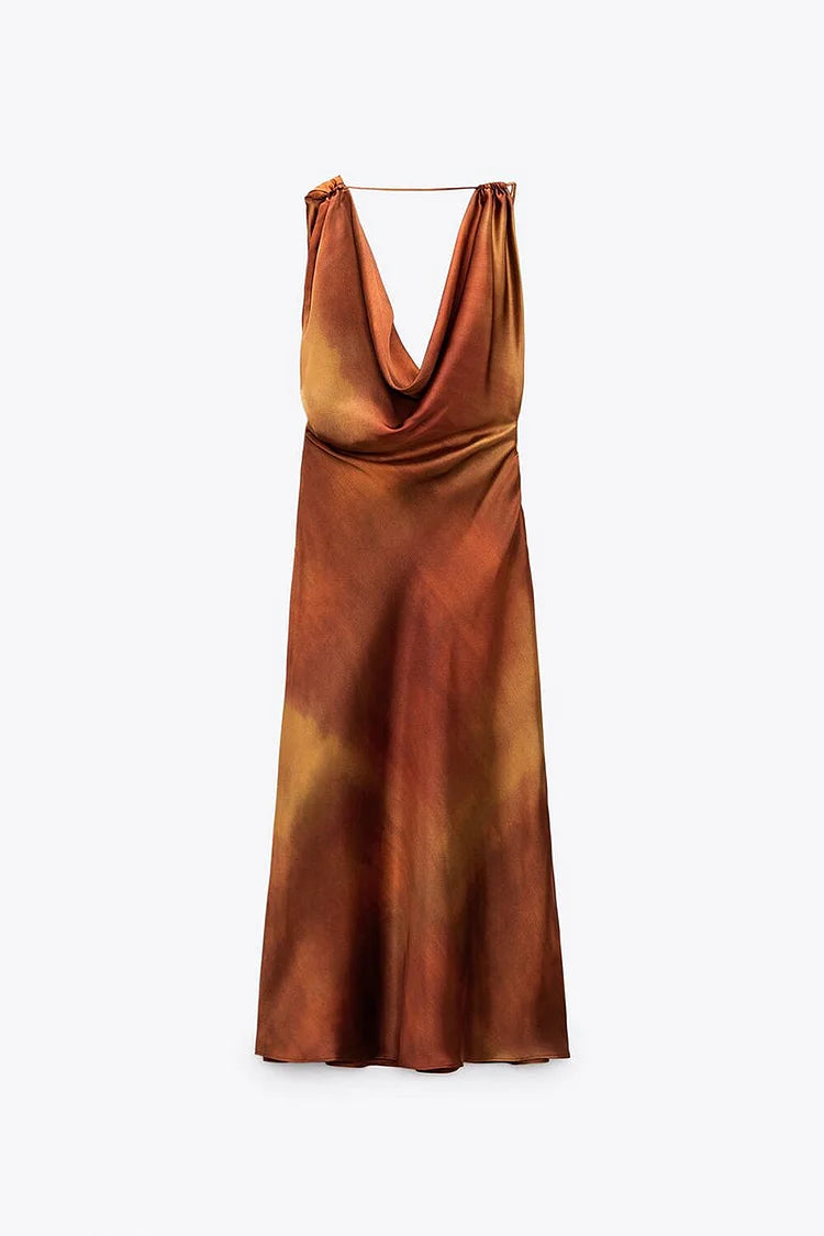 Sexy Gradient Print Contrast Scarf Collar One Step Dresses Simple atmospheric beautiful and unique desi