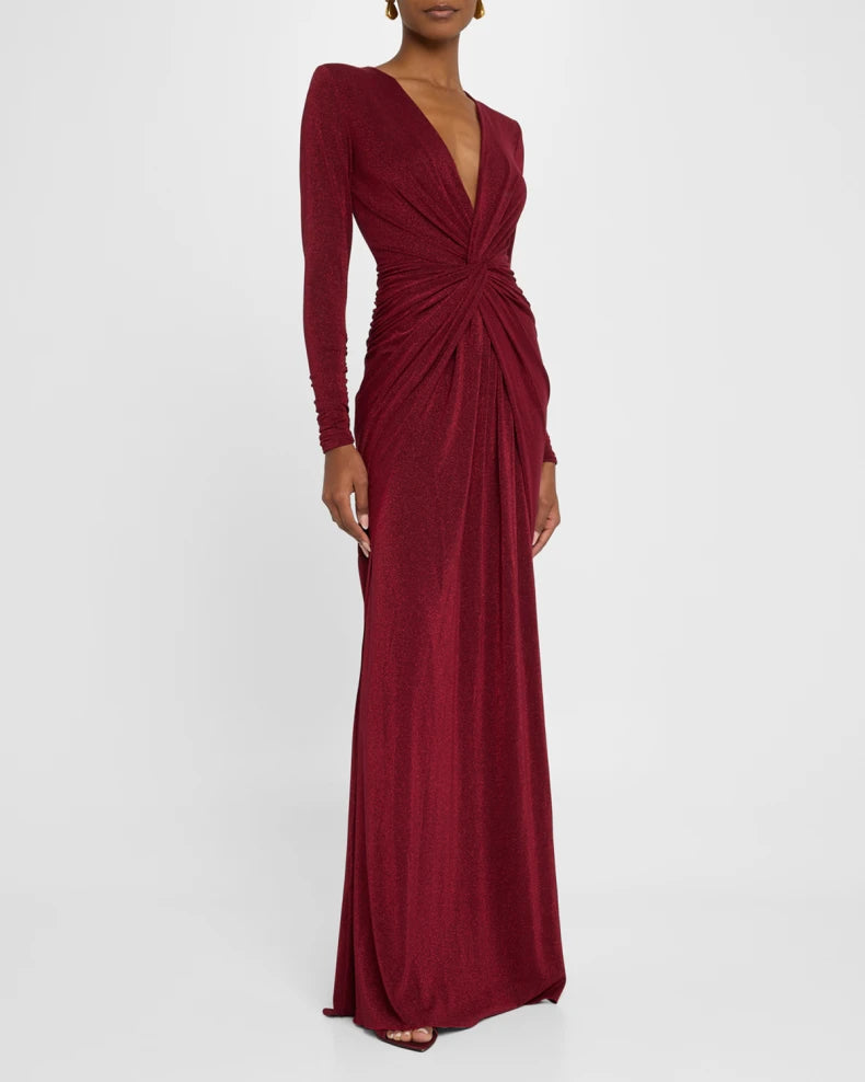 Deep V-Neck Shimmer Twist Gown Simple beautiful generous and full of charm