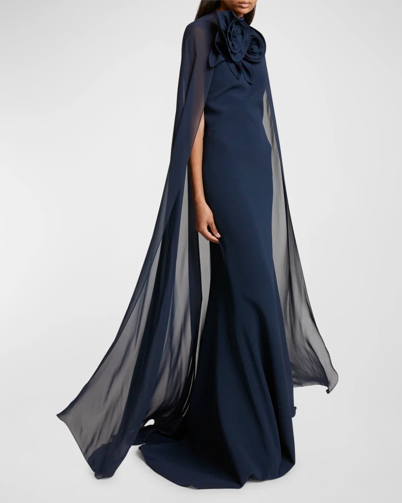 Charming and unique design Beautiful generous simple Flower-Neck Cape Trumpet Gown