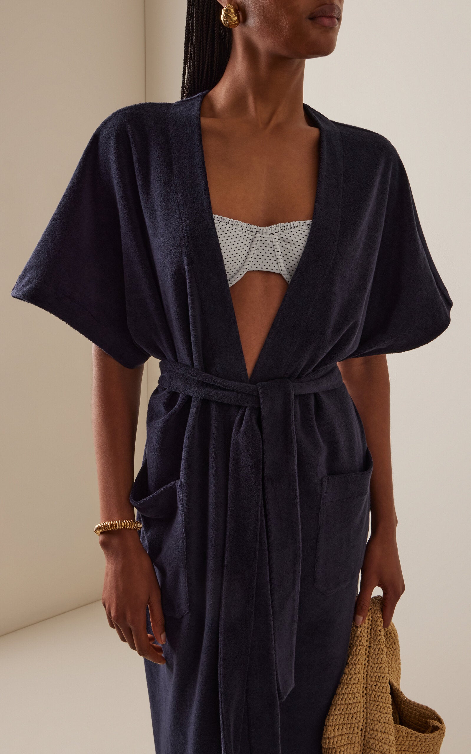 Ladies' Spring And Summer Vacation Cape-Detailed Roma Layered Thalasso Cotton Terry Robe