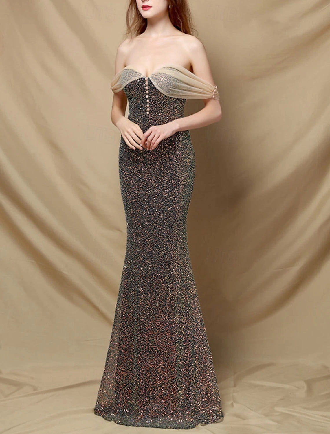 Mermaid Trumpet Quinceanera Dresses Elegant Dress Formal Wedding Floor Length Sleeveless Strapless Polyester Backless with Beading