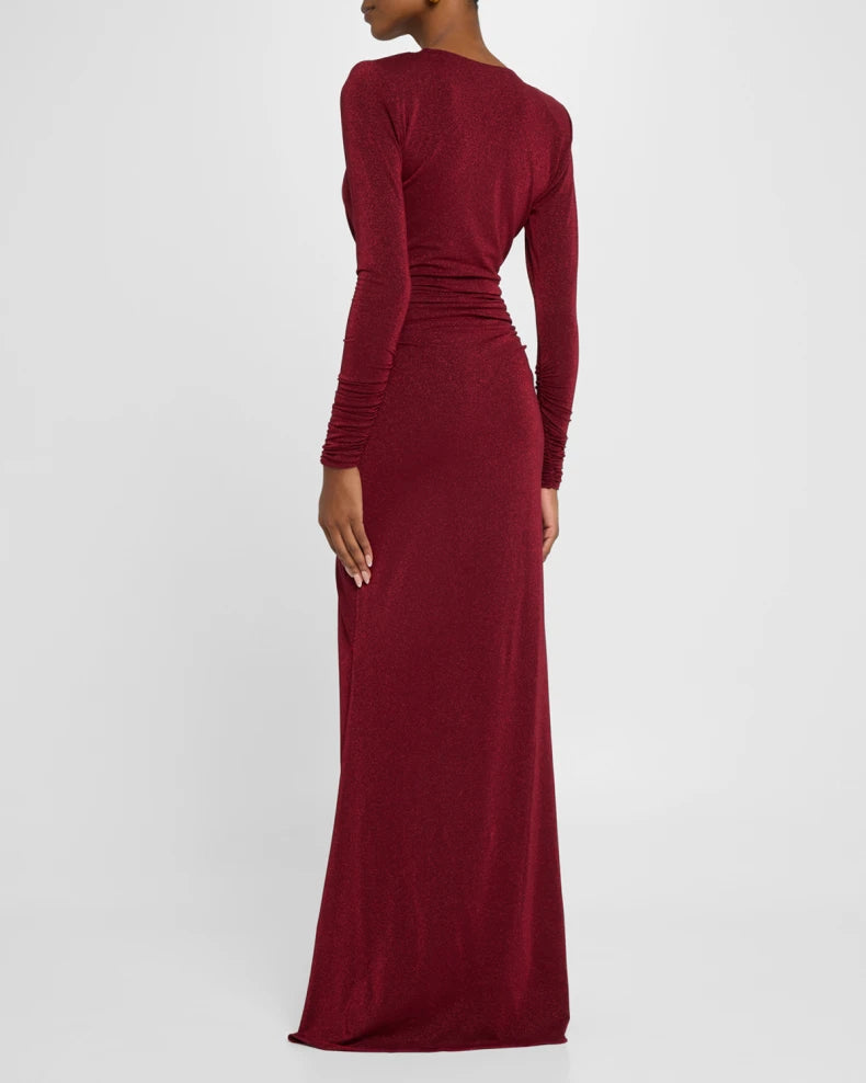 Deep V-Neck Shimmer Twist Gown Simple beautiful generous and full of charm