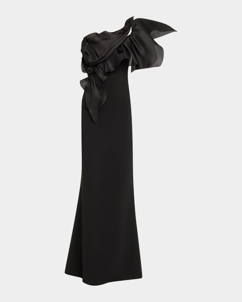 Charming and unique design Beautiful generous simple One-Shoulder Ruffle Stretch Crepe Gown
