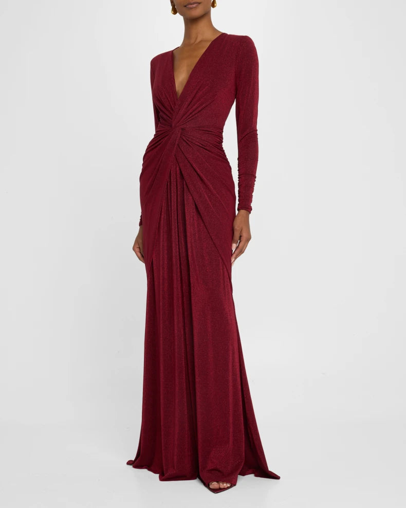 Deep V-Neck Shimmer Twist Gown Simple beautiful generous and full of charm