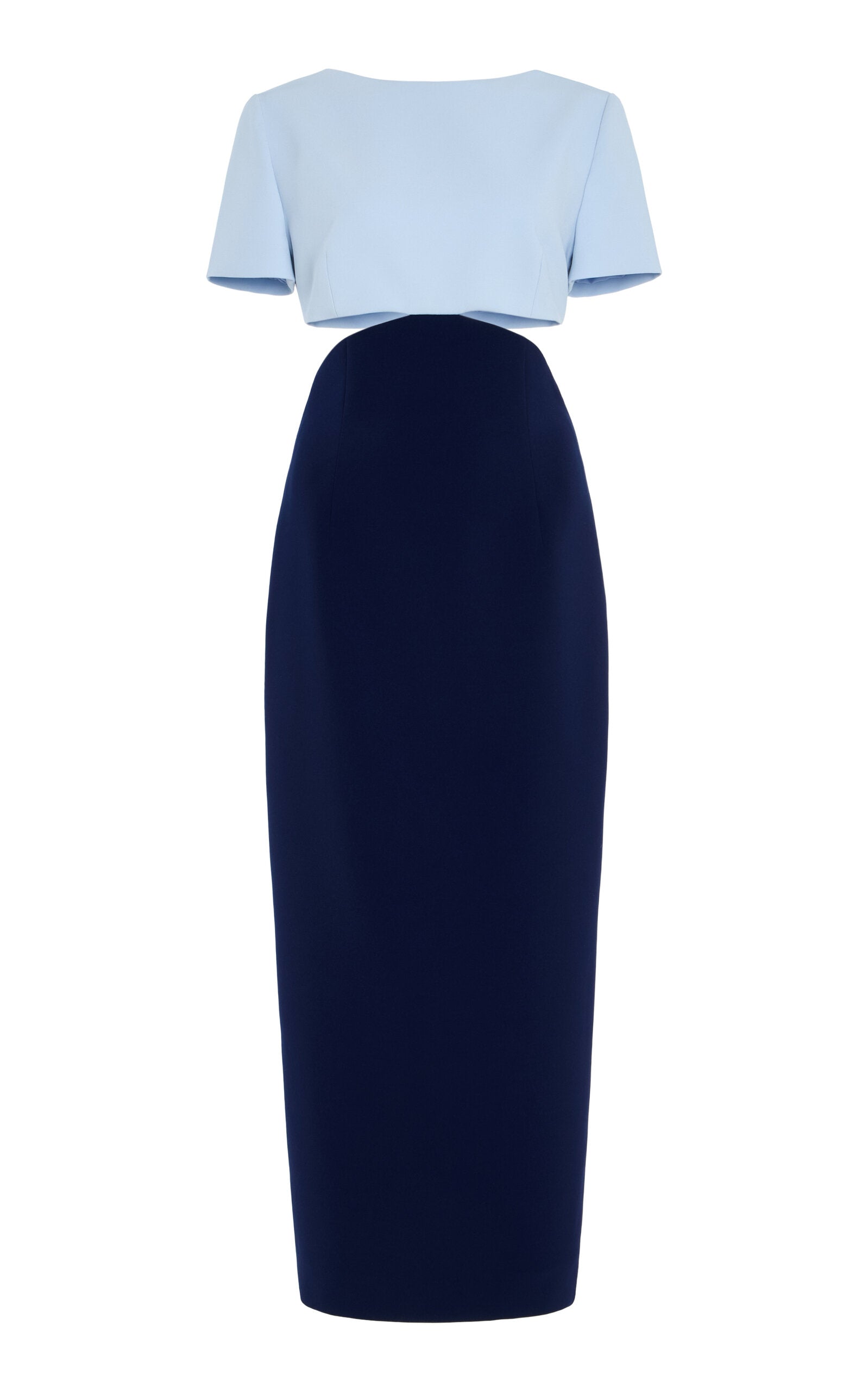 Exclusive Riviera Open Back Two-Tone Crepe Midi Dress