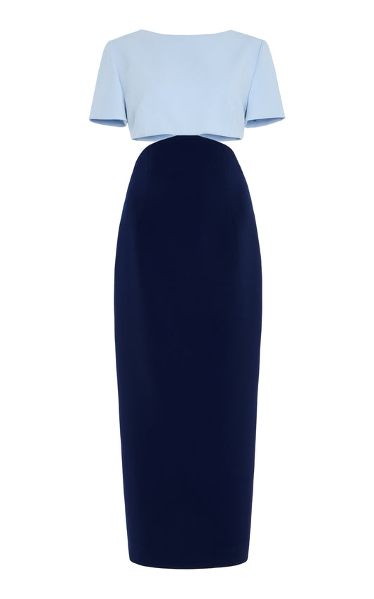 Exclusive Riviera Open Back Two-Tone Crepe Midi Dress