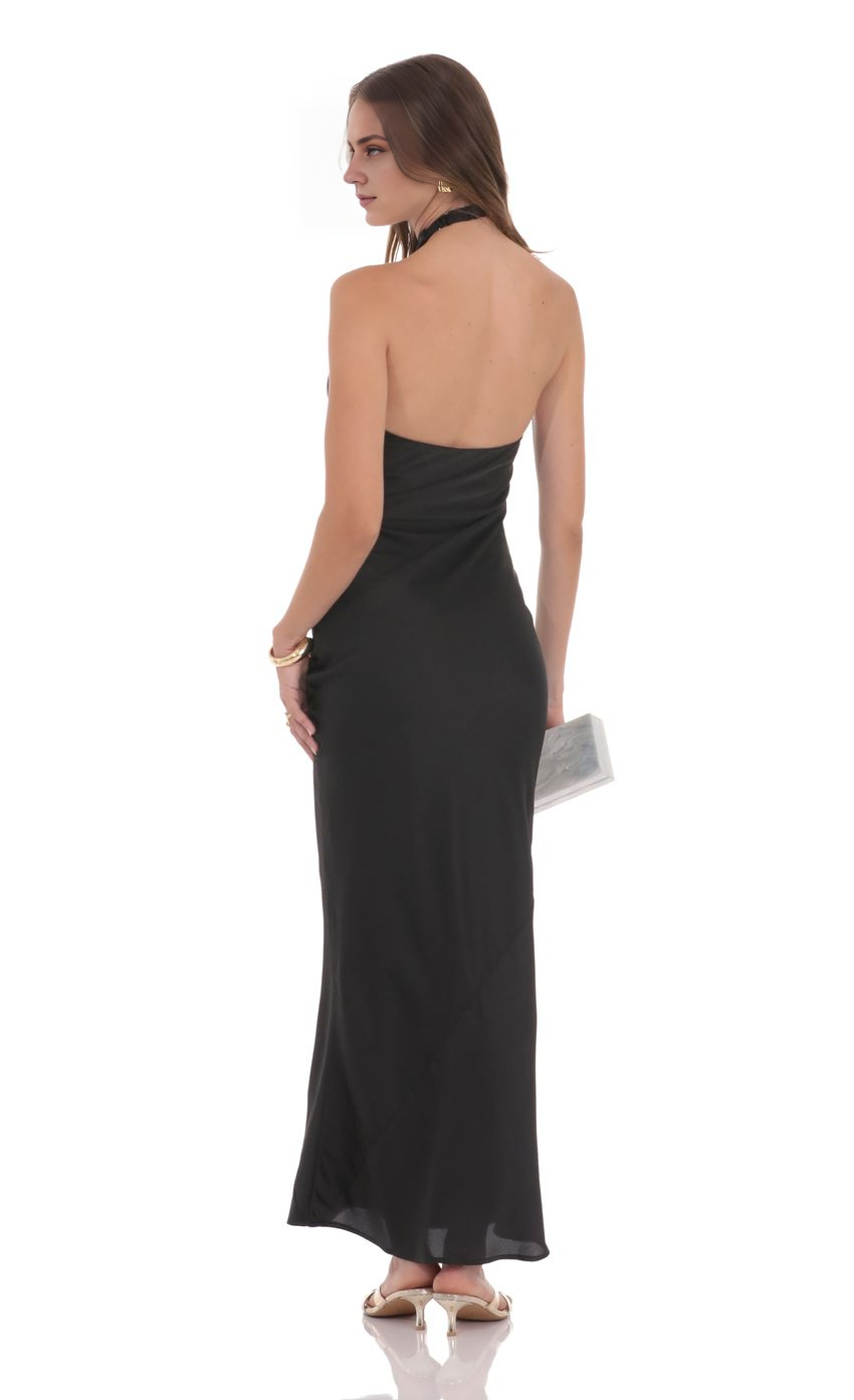 Satin Cross Halter Maxi Dress in Black Simple gentle beautiful and unique design