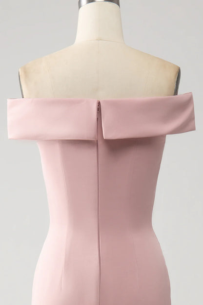 Dusty Rose High Low Asymmetrical Off The Shoulder Party Dress