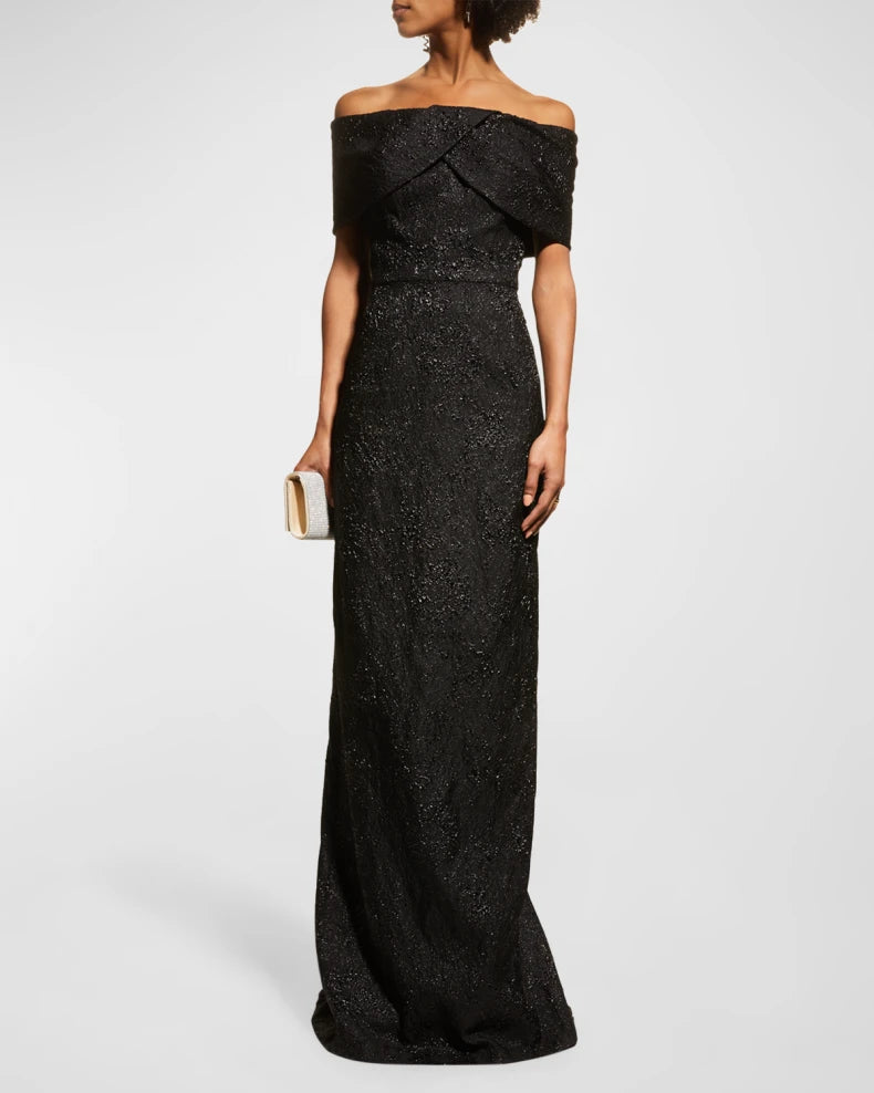 Off-ShoOff-Shoulder Jacquard Column Gown Beautiful and charming simple and unique design